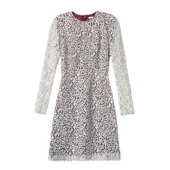 Carven Dresses & Skirts - Carven White Lace Long Sleeve Dress with Red Lining - Size 8/40